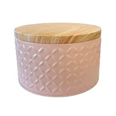 Lata de Metal Redonda Texturizada - Rosa- 13,5x8cm - 1 unidade - Rizzo