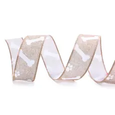 Fita Osso e Patinhas Bege e Branco - 3,8cm x 914cm  - 1 unidade - Cromus - Rizzo
