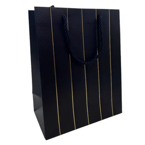 Sacola de Papel para Presente Listras Almofadadas - Azul - 32x26x12xcm - 1 unidade - Rizzo
