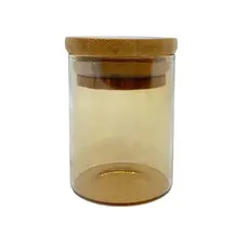 Pote de Vidro Âmbar Hermético com Tampa de Bambu - 6x8cm - 160ml - 1 unidade - Rizzo