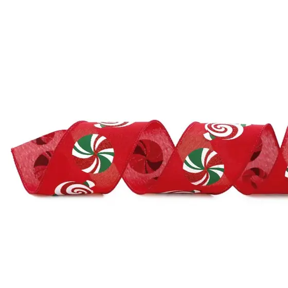 Fita Decorativa Aramada - Doces de Natal Branco, Verde e Vermelho - 6,3x914cm - 1 unidade - Cromus - Rizzo