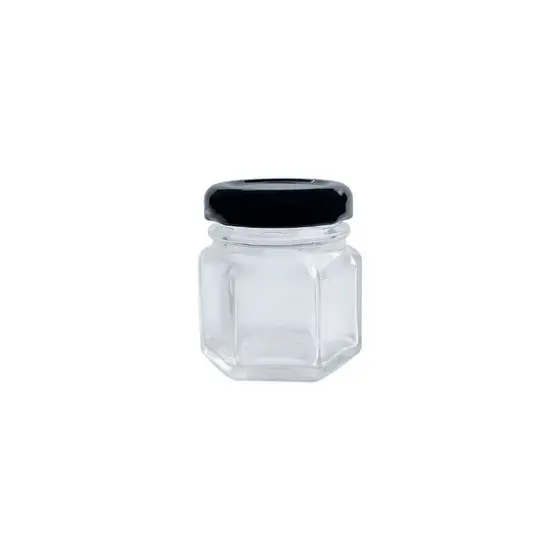 Pote De Vidro Sextavado Com Tampa Metal Preta - 4,5x5cm - 45ml - 1 unidade - Rizzo