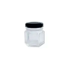Pote De Vidro Sextavado Com Tampa Metal Preta - 4,5x5cm - 45ml - 1 unidade - Rizzo