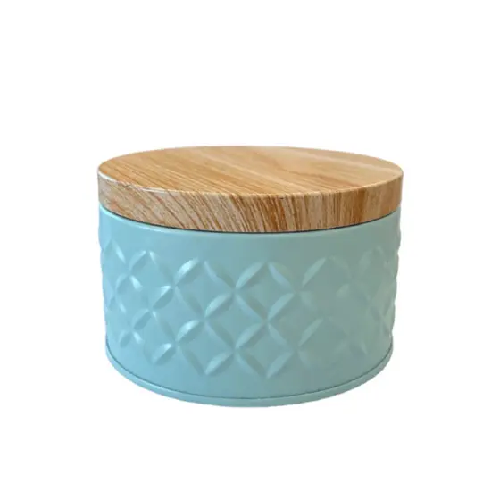 Lata de Metal Redonda Texturizada - Azul - 10x6cm - 1 unidade - Rizzo