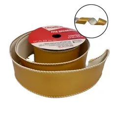 Fita Aramada Decorativa de Natal - Ouro - 6,3cmx9,14m - 1 unidade - Cromus - Rizzo