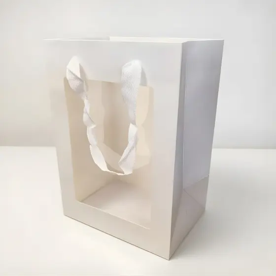 Sacola de Papel com visor PVC 25x18x13cm - Branca - 12 unidades - Rizzo