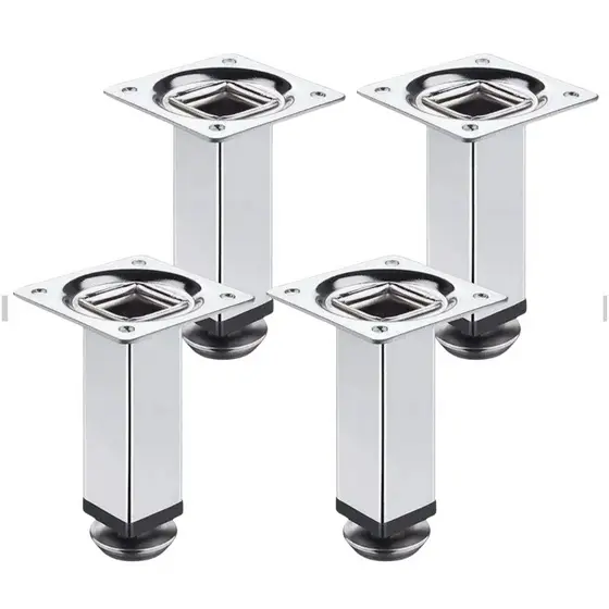 Kit 4 Un Pé Para Móveis Quadrado Aço Cromado Regulável 10cm Suporte Nivelador para Móveis Reforçado