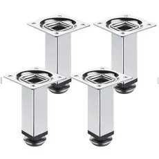 Kit 4 Un Pé Para Móveis Quadrado Aço Cromado Regulável 10cm Suporte Nivelador para Móveis Reforçado