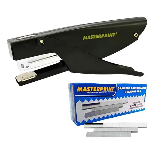 Grampeador Alicate Metal Preto Masterprint Mp887 25 Folhas + 5000 Grampos