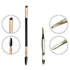 Kit Pincel Chanfrado Escovinha + Pinça Chanfrada Sobrancelha Beleza