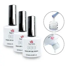 Kit 3 Esmaltes Gel Translúcido Renda Top Lirio Soak-Off 12ml Manicure Unha Nail Art Francesinha