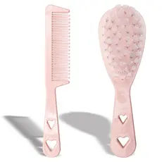 Kit 01 Pente Sem Pontas e 01 Escova Infantil Cerdas Macias de Cabelos para Bebês Baby Cores