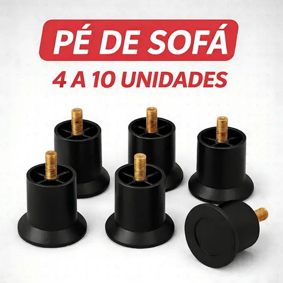 Kit Pés de Sofá Redondo Plástico Altura 6cm Reforçado e Antiderrapante