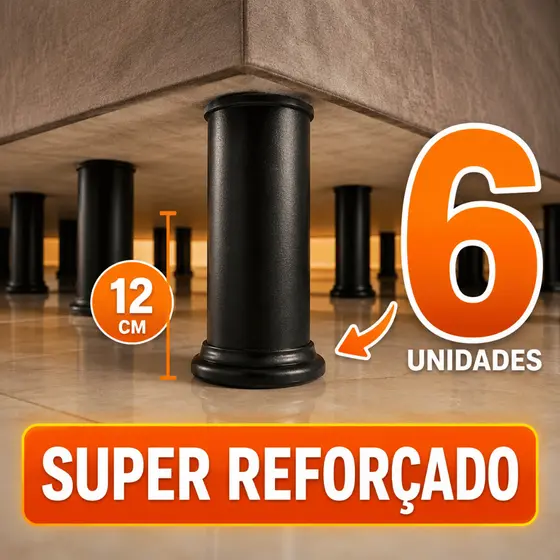 Kit 6 Pés para Cama Box Reforçados 12cm com Parafuso Não Balança Alta Resistência