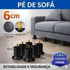 Pé de Sofá Redondo 6cm em Plástico PU Reforçado Alta Resistência