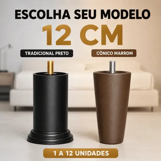 Pé de Cama Box 12cm Preto e Marrom Reforçado Não Balança Alta Resistência 1 a 12 Unidades
