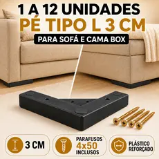 Pé Tipo L Cantoneira Sofá Cama Box Puff Rack Reforçado 20x20cm Com Parafuso 2 a 12 Un