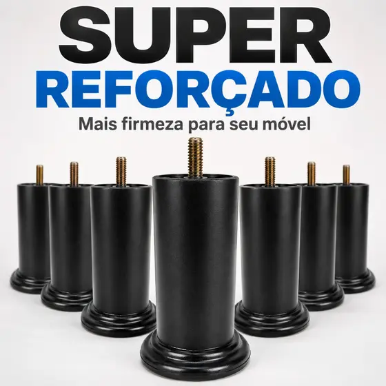 Kit 6 Pés Cama Box Universal 12cm Reforçados Anti Balanço Suporta 250kg Alta Durabilidade