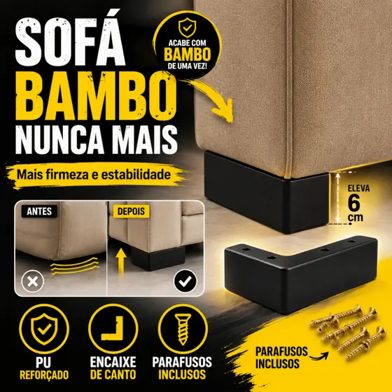 Kit Pés Cantoneira Tipo L para Sofá Puff e Poltrona Plástico Reforçado com Parafusos