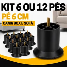Kit 6 ou 12 Pés Redondos 6 cm para Sofá e Cama Box com Parafuso 5/16 Plástico Reforçado