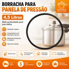 Borracha para Panela de Pressão 4,5 Litros Preta - Compatível com Diversas Marcas