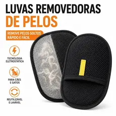 Luva Removedora de Pelos Escova Tira Pêlos Pet com Eletricidade Dupla Face Limpeza para Cães Gatos