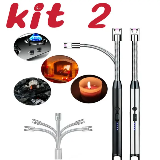 Kit2 Acendedor de Plasma Ecológico para Fogão Velas Camping Usb Luxo marisa