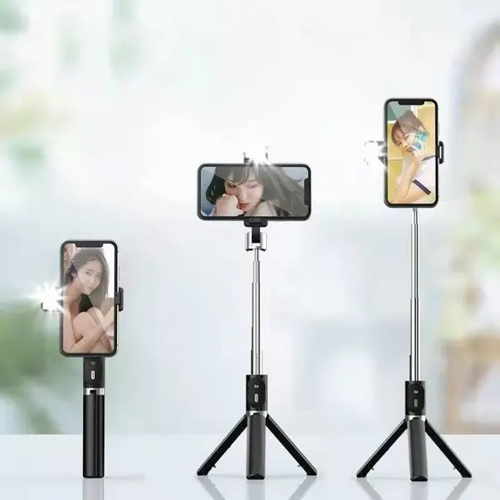 Bastão Pau de selfie Tripé Retrátil Com Luz LED Controle Bluetooth Celular MARISA
