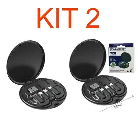 Conjunto Cabos e Adaptadores Universal | Tipo-C/USB/Micro USB/Lightning | Estojo Redondo Kit 2