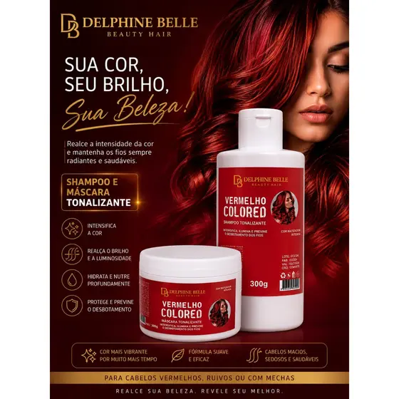KIT TONALIZANTE SHAMPOO+ MASCARA DELPHINE BELLE VERMELHO 300g