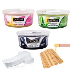 Kit Depilação Cera Quente Micro Ondas + Papel Removedor + Aplicador Nº 4