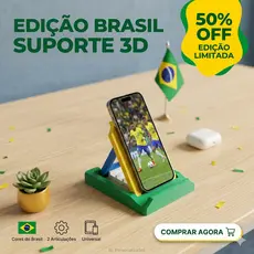 Suporte Celular Tablet Brasil Verde Amarelo Copa do Mundo 2026 Articulado Ajustável Mesa iPad 3D