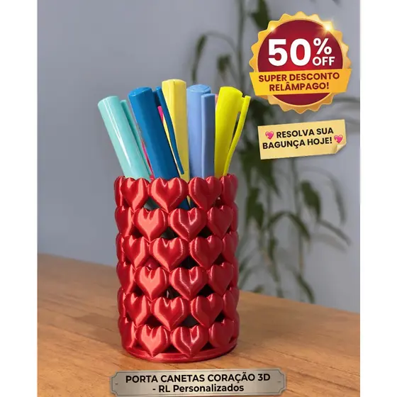 Suporte Organizador de Mesa para Canetas/lapis de CORAÇÃO