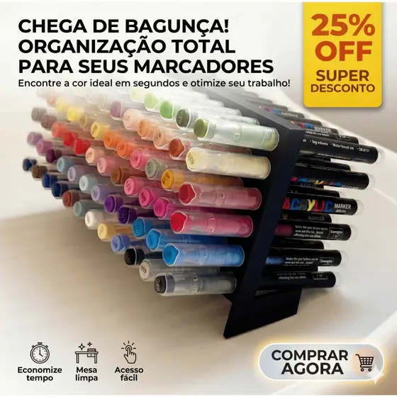 Suporte Organizador de Mesa para Canetas Acrílicas e Marcadores, papelaria