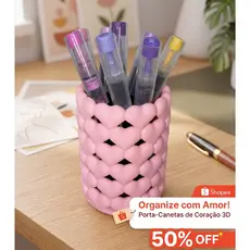 Porta Caneta Lápis Coração 3D Organizador Mesa Suporte Pincel Maquiagem Decorativo Escritório