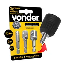 Kit 3 Adaptador Soquete Parafusadeira Vonder Cachimbo Furadeira 1/4 3/8 1/2 Jogo de Bits Pito Canhao