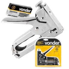 Grampeador Pinador Profissional Vonder Plus + 600 Grampos Aco cromado Tapecaria Estofado Moveis