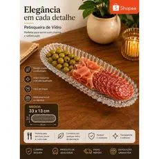 Petisqueira de Vidro Folha 33x13cm Elegante Luxo Cristal Servir Petiscos Frios e Decorar Mesa