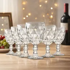 Jogo de Taças de Vidro Diamante 6 Peças 330 ML – Taças Elegantes para Água, Suco ou Vinho – Luxo para Mesa Posta