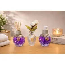 Kit Aromatizador 100 ML Luxo 3 Peças Vidro Decorativo Difusor + Saboneteira + Vaso com Flores e Pingente Premium