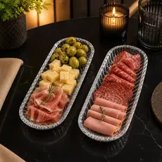 Kit 2 Petisqueiras de Vidro Folha 19x8cm Elegante Luxo Cristal bolinha Servir Petiscos Frios e Decorar Mesa