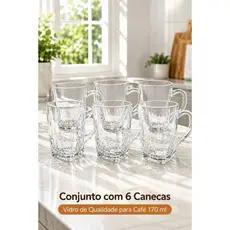 Kit 6 Canecas de Vidro para Café 170ml | Elegante, Resistente e Premium