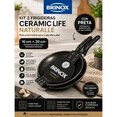 Kit 2 Frigideiras Brinox Ceramic Life Naturalle 16cm e 20cm Antiaderente Preta