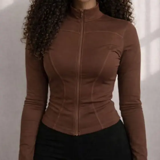 Blusa feminina esportiva manga longa roupa fitness modeladora com ziper jaqueta casaco  ioga pilates gola alta treino