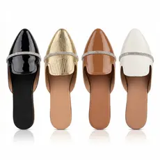 Sapatilha Mule Feminina Bico Fino Social com Strass Confort Rasteira Elegante Várias Cores