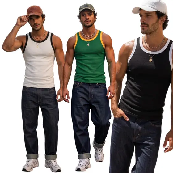 Regata Masculina Streetwear Ribana Canelada Academia Treino Unidade  e Kit