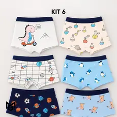 KIT 2, 4 ou 6 Cuecas Infantis Boxer 100% Algodão Toque Macio, Conforto e Estampas Divertidas