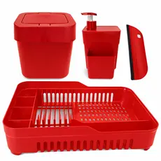 Kit Organizador Pia Cozinha Completa Lixeira 4L + Escorredor de Louças + Dispenser Detergente + Rodo