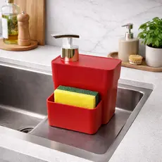 Dispenser de Detergente de Pia com Porta Esponja Suporte 750ml Cozinha Prático Compacto Moderno