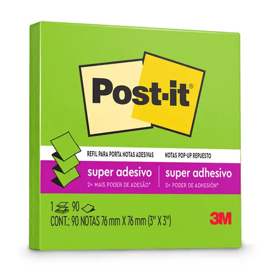 Bloco de notas super adesivas Post-it refil Verde Limeade 76x76mm 90 folhas 3M